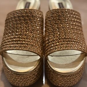 Nine West Brown Mules with Woven Texture